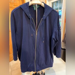 Ralph Lauren Deep Blue Hoodie, 

size 1X. I think it fits an XL or even a L